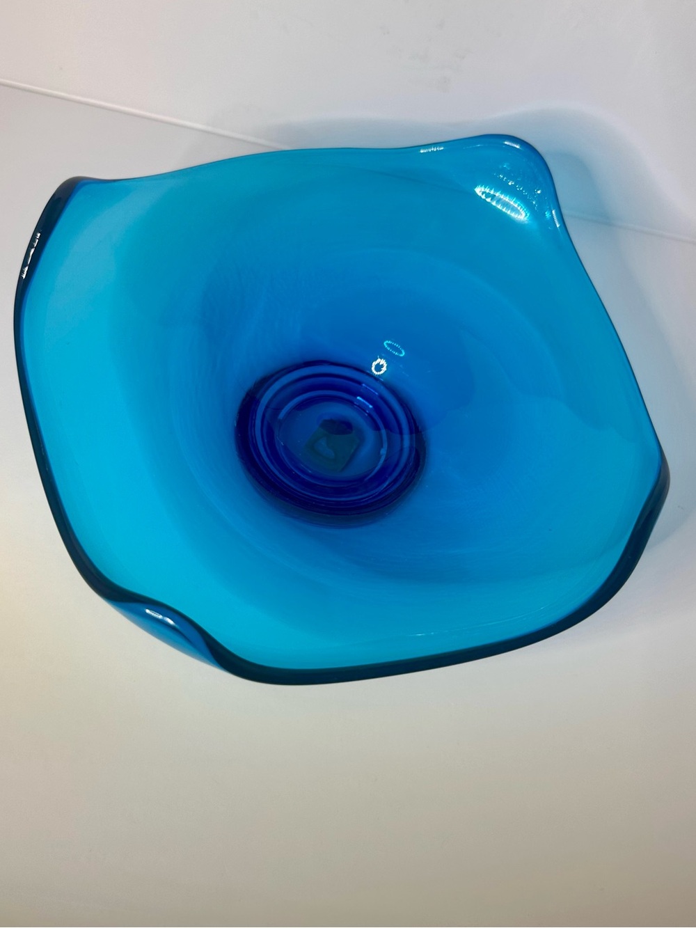 Vintage Viking Glass Bluenique Blue MCM Handkerchief Art Glass Bowl